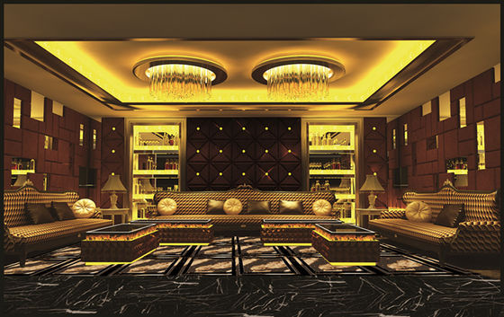 Estilo americano clássico Sofa Hotel Fabric luxuoso de madeira KTV Sofa Set secional do ouro