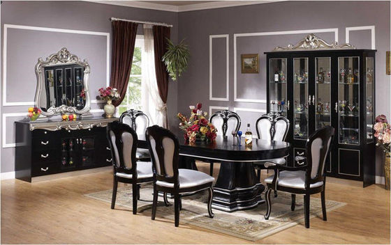 A sala de jantar de madeira luxuosa do círculo preto de 6 Seat ajusta a mesa de jantar e a cadeira da madeira maciça