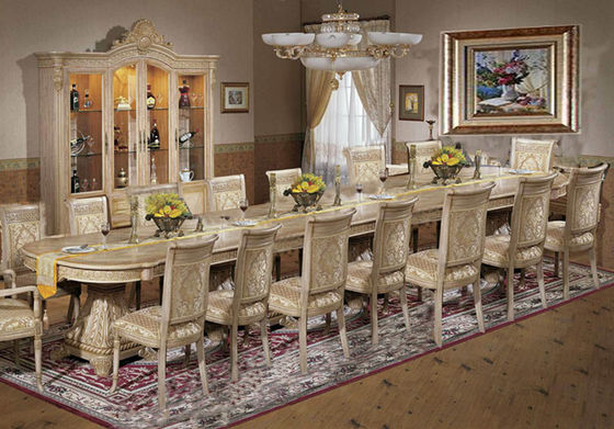 European Luxury Wood Dining Room Sets Round Wood Dining Table Fabric Leather Chairs