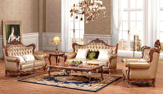 New French style picture leather  and wood sofa furniture antique classic sofa set
