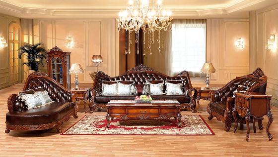 New French style picture leather  and wood sofa furniture antique classic sofa set