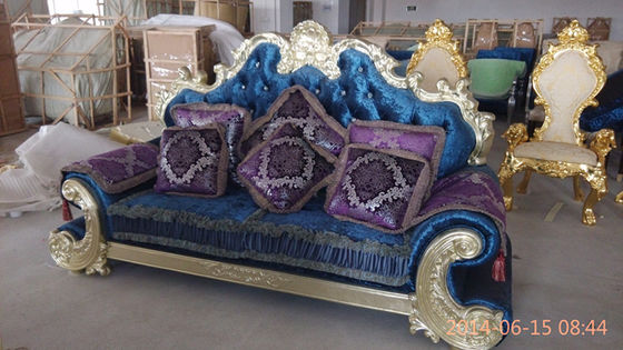 CE Velvet Handmade Classic Antique French Sofa Set With Button