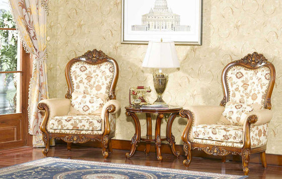 Hand Carved Modern Classic Leisure Armchair Solid Wood Vintage Upholstered Armchair