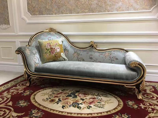B024 antiguidade francesa azul de prata XY Chaise Lounge Wood Carved luxuosa