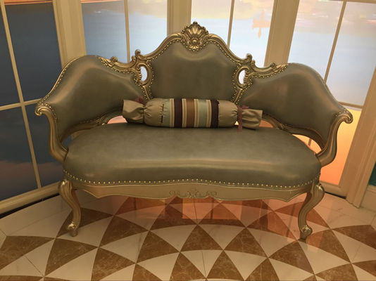 B024 antiguidade francesa azul de prata XY Chaise Lounge Wood Carved luxuosa