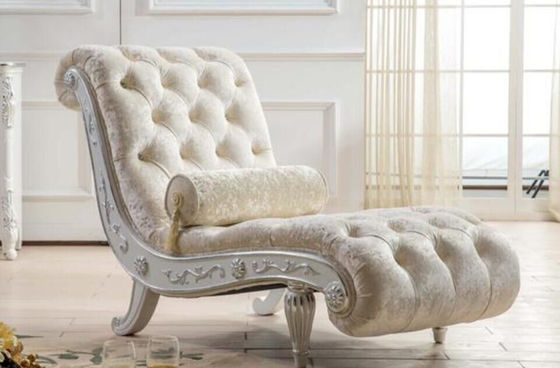 B024 antiguidade francesa azul de prata XY Chaise Lounge Wood Carved luxuosa