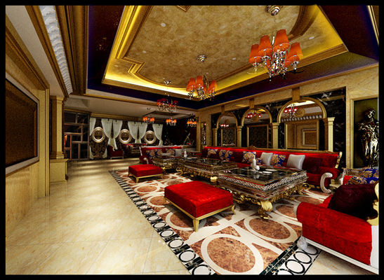 Estilo americano clássico Sofa Hotel Fabric luxuoso de madeira KTV Sofa Set secional do ouro