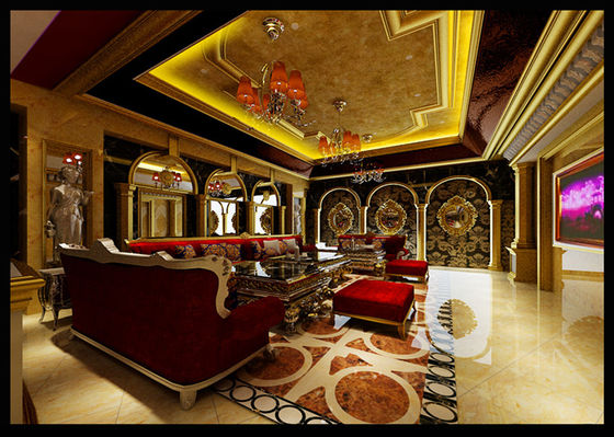 Estilo americano clássico Sofa Hotel Fabric luxuoso de madeira KTV Sofa Set secional do ouro