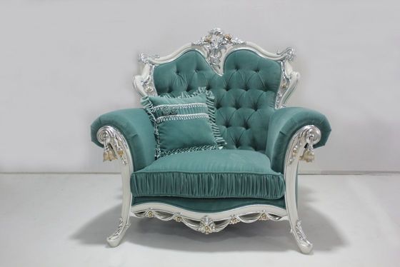 Veludo adornado OEM ciano Sofa Set Living Room clássico de madeira secional 2 Seat