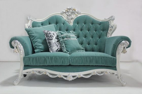 Veludo adornado OEM ciano Sofa Set Living Room clássico de madeira secional 2 Seat