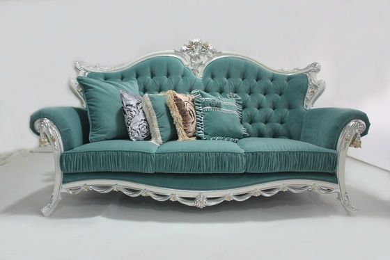 Veludo adornado OEM ciano Sofa Set Living Room clássico de madeira secional 2 Seat