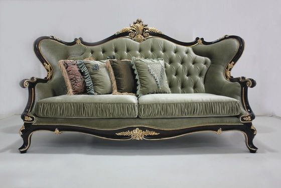 Veludo adornado OEM ciano Sofa Set Living Room clássico de madeira secional 2 Seat