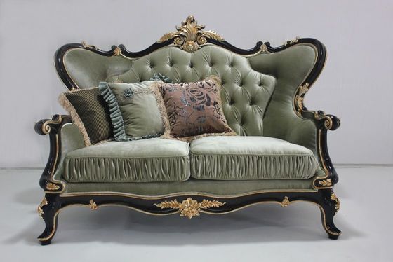 Veludo adornado OEM ciano Sofa Set Living Room clássico de madeira secional 2 Seat