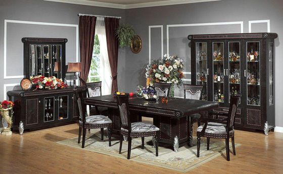 A sala de jantar de madeira luxuosa do círculo preto de 6 Seat ajusta a mesa de jantar e a cadeira da madeira maciça