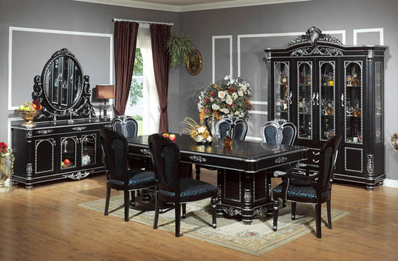A sala de jantar de madeira luxuosa do círculo preto de 6 Seat ajusta a mesa de jantar e a cadeira da madeira maciça