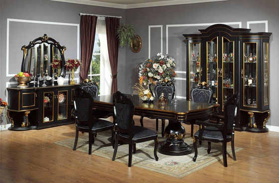 A sala de jantar de madeira luxuosa do círculo preto de 6 Seat ajusta a mesa de jantar e a cadeira da madeira maciça